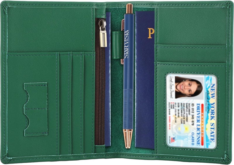 STAR VISTA Phoenix Leather Passport Holder, Calfskin Travel Wallet - RFID Blocking, ID Window, Zipper Pocket, Pen & Notebook Included, Mint - Image 1